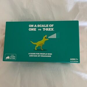 Kid’s fun card game!  “On a scale of one to t-Rex”.  Ages 7 and up. Like new.